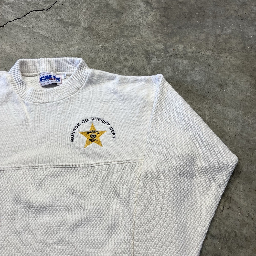 Galls Sweater Mens Large White Monroe County Sheriff Dept Vintage 80s Textured